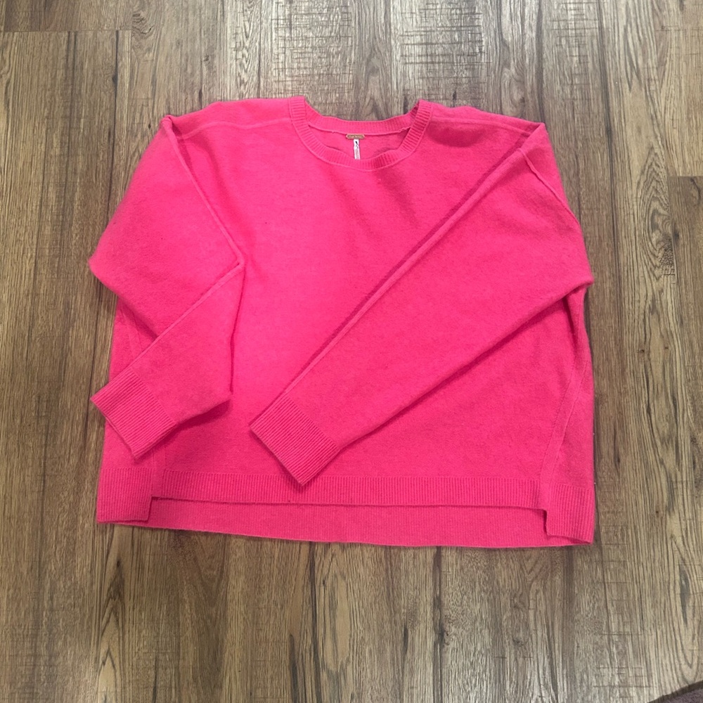 Free People Vibrant Pink Crew Neck Sweater